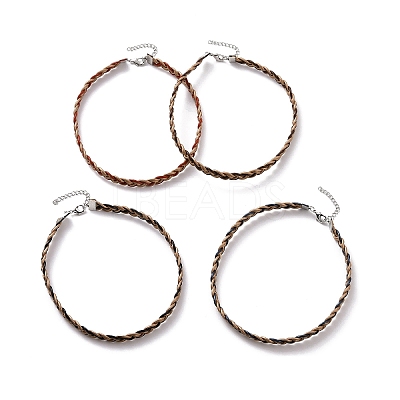 Cowhide Leather Braided Twist Rope Choker Necklace with Brass Clasp for Women NJEW-JN04167-1