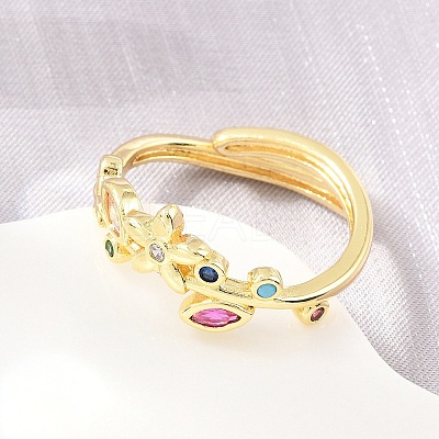 Brass Pave Cubic Zirconia Cuff Open Rings CU-CBACDF6-09G-03-1