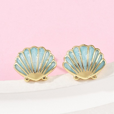 Brass Enamel Stud Earrings EJEW-R032-07G-02-1