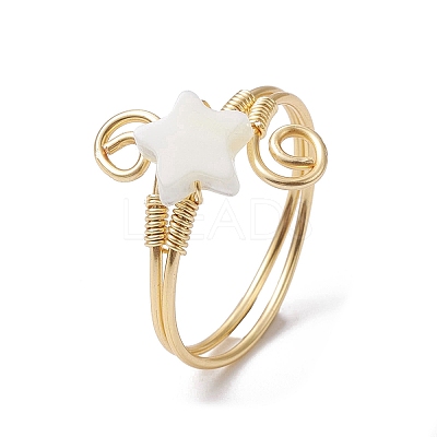 Natural Shell Cuff Ring RJEW-JR00645-01-1