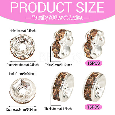 30Pcs 2 Colors Brass Rhinestone Spacer Beads RB-TA0001-29B-1