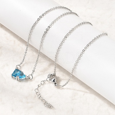 Brass Pave Cubic Zirconia Rectangle and Heart Pendant Cable Chain Necklaces KK-CBAB173-04P-10-1