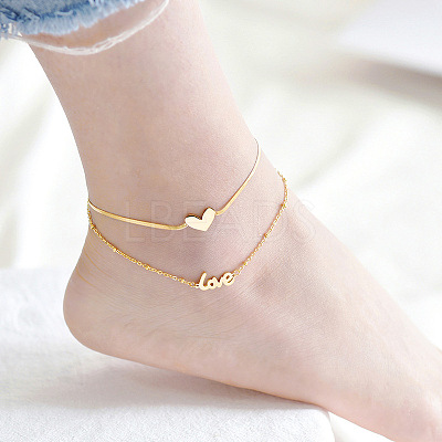 Love Heart 304 Stainless Steel Double Layer Anklets for Women FS-WG96390-01-1
