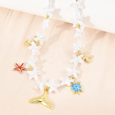 Ocean Brass Pave Cubic Zirconia and Enamel Sea Animals Pendant Necklaces KK-CBA4547-03C-G-1