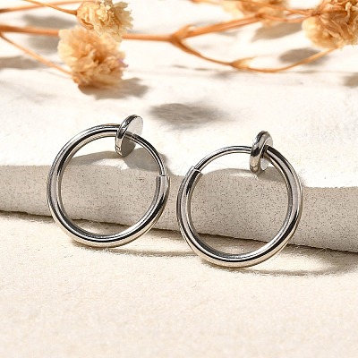 Tarnish Resistant 304 Stainless Steel Retractable Clip-on Hoop Earrings STAS-I097-078P-1