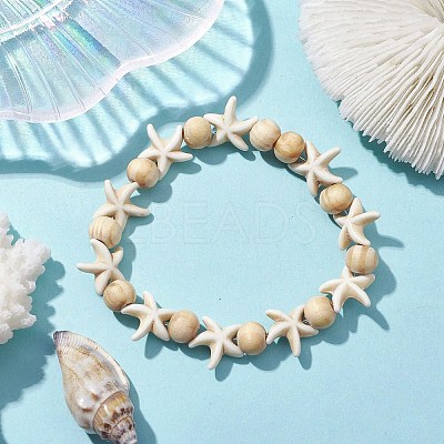 Beach Starfish Dye Synthetic Turquoise Beaded Stretch Barcelets BJEW-JB10289-01-1