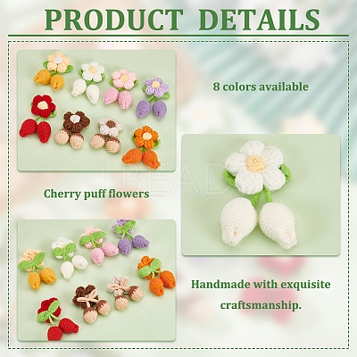 8Pcs 8 Colors Handmade Crochet Cotton Flower Ornaments AJEW-FG0004-12-1