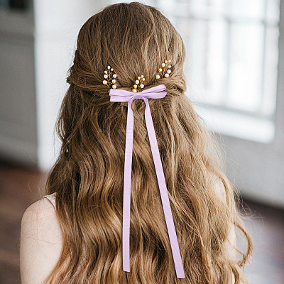 Big Bowknot Polyester Alligator Hair Clips AJEW-CP0008-39D-1