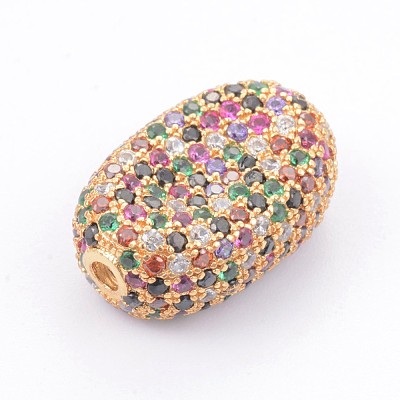 Brass Micro Pave Cubic Zirconia Beads KK-F748-33G-1