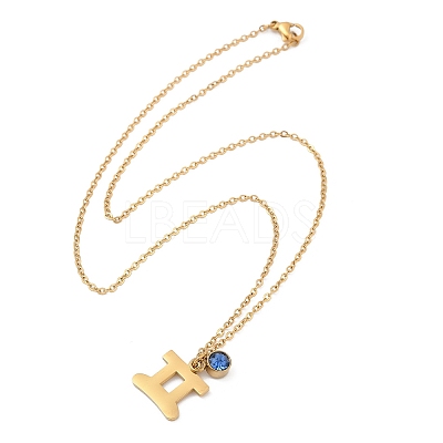 304 Stainless Steel Glass Drill Birth Stone Constellation Pendant Necklaces STAS-D305-08G-C-1