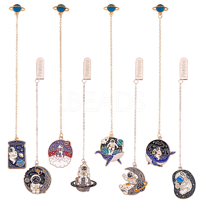 8Pcs 8 Style Alloy Enamel Astronaut Bookmark AJEW-PH0004-34-1