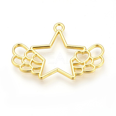 Rack Plating Alloy Open Back Bezel Pendants PALLOY-R099-12G-FF-1