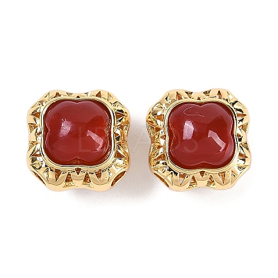 Brass Pave Natural Carnelian(Dyed & Heated) Beads KK-U043-38G-01-1
