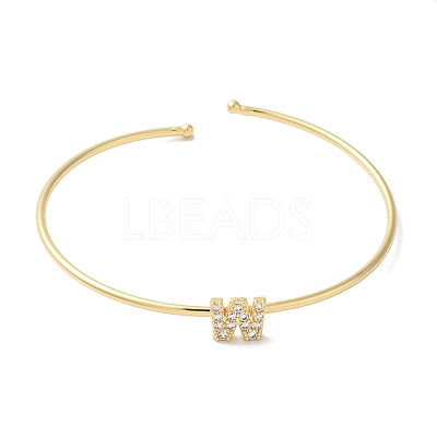 Rack Plating Brass Micro Pave Clear Cubic Zirconia Letter Open Cuff Bangles BJEW-A018-01G-W-1