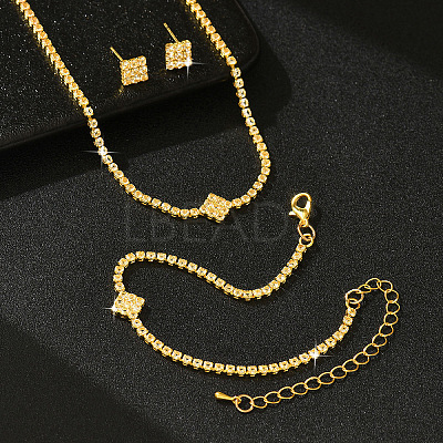 Brass Rhinestone Bracelets & Stud Earrings & Pendant Necklaces Sets FS-WG2806F-02-1