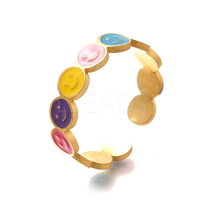 201 Stainless Steel Enamel Open Cuff Ring for Women LS-RJEW-A053-04G-01-1