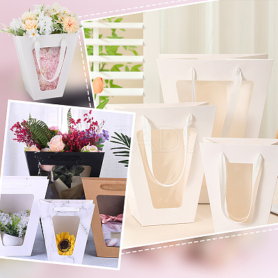 Trapezoid Paper Flower Gift Tote Bags with Plastic Visible Window ABAG-WH0045-25C-1