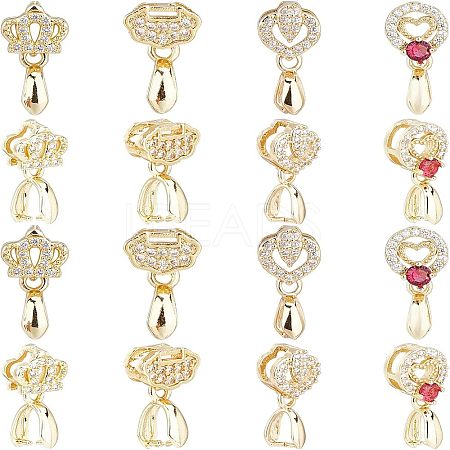 16Pcs 4 Style Brass Micro Pave Cubic Zirconia Ice Pick Pinch Bails ZIRC-FH0001-08-1