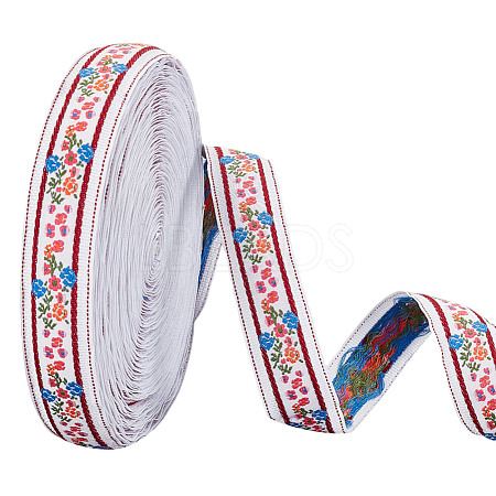 11 Yards Polycotton(Polyester Cotton) Embroidery Flower Ribbon OCOR-GA0001-98B-1