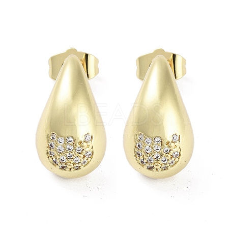 Teardrop Rack Plating Brass Cubic Zirconia Stud Earrings for Women EJEW-B047-02G-04-1