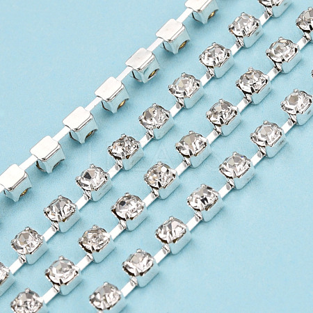 Silver Plated Brass Rhinestone Strass Chains CHC-N020-12A-03-1