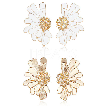 FIBLOOM 2 Sets 2 Color Alloy Flower Asymmetrical Earrings EJEW-FI0001-33-1