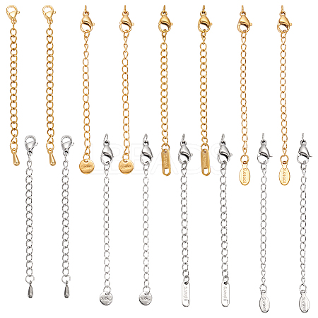 16Pcs 8 Styles 304 Stainless Steel Chain Extender STAS-ME0003-36-1