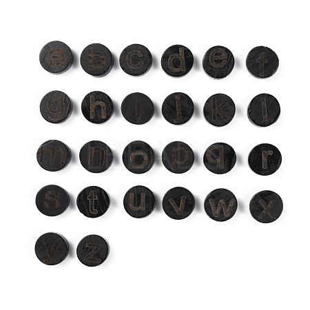 26Pcs 26 Style Flat Round with Letter Wooden Cabochons WOOD-WH0024-97-1