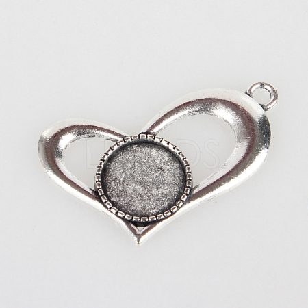 Vintage Tibetan Style Alloy Open Heart Pendant Cabochon Bezel Settings X-TIBEP-O006-11AS-1