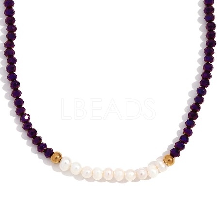 Fashion European Style Pearl Pendant Necklace for Women Handcrafted Stainless Steel Freshwater Pearl Deep Cut Crystal AX4759-4-1