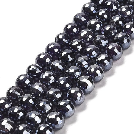 Electroplated Natural Amethyst Round Beads Strands G-L598-A05-03-1