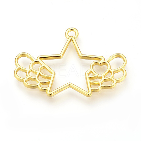 Rack Plating Alloy Open Back Bezel Pendants PALLOY-R099-12G-FF-1
