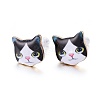 Real 14K Gold Plated Alloy Kitten Stud Earrings EJEW-G148-01G-03-1
