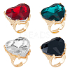 4Pcs 4 Colors Glass Heart Adjustable Rings Set RJEW-FI0001-11-1