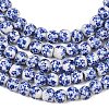 Handmade Flower Printed Porcelain Ceramic Beads Strands X-PORC-M005-6mm-10-2