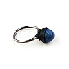 Iron Wire Wrapped Natural Lapis Lazuli Round Beaded Cuff Rings WGDBE9A-06-2