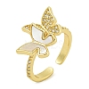 Butterfly Brass Shell Open Cuff Rings for Women RJEW-U011-05G-1