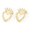 Clear Cubic Zirconia Hollow Heart with Crown Stud Earrings EJEW-R149-06G-1