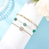 304 Stainless Steel Heart & Dyed Natural Green Agate Nuggets Link Chain 3 Layer Stackable Necklaces BJEW-JB12459-01-3