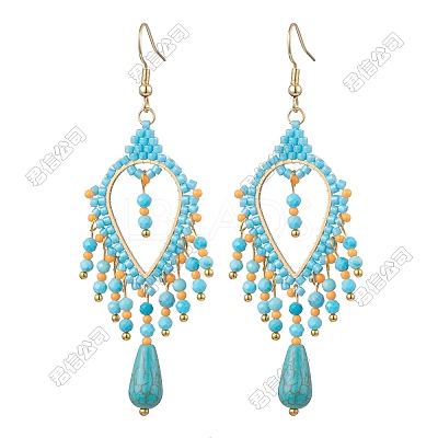 Bohemian Handmade Glass Beads Teardrop Chandelier Earrings EJEW-FS00084-1