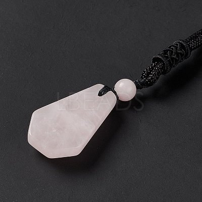 Natural Rose Quartz Hexagon Pendant Necklace with Nylon Cord NJEW-G094-A02-1