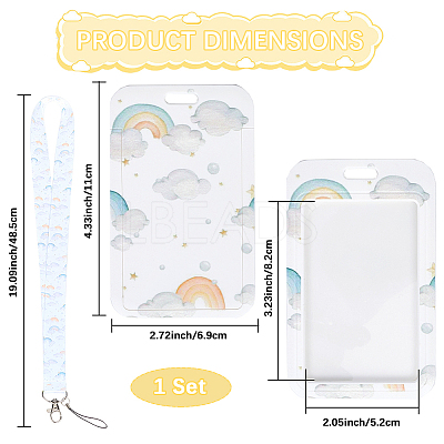 Plastic ID Card Sleeve with Polyester Lanyard Strap AJEW-WH20017-33G-1
