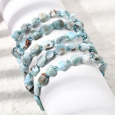 Natural Larimar Nuggets Beaded Stretch Bracelets GG-CBAAAA7-01-1