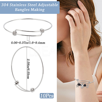 10Pcs Adjustable 304 Stainless Steel Bangles Making MAK-BBC0001-16-1