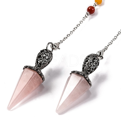 Natural Rose Quartz Pointed Hexagonal Cone Dowsing Pendulums G-Q184-03G-AS-1
