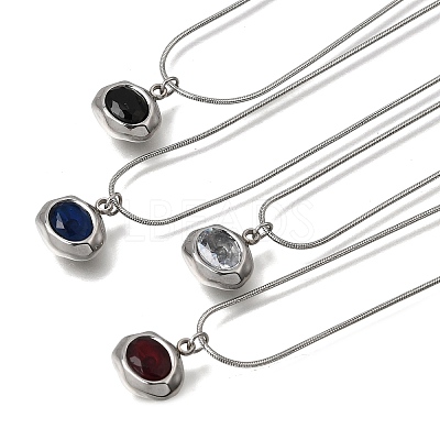 304 Stainless Steel Pave Cubic Zirconia Pendant Necklaces SA-CBADCF0-03P-1