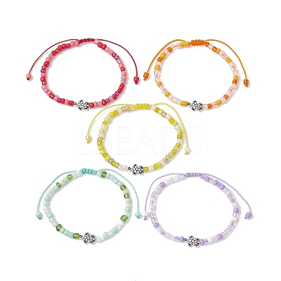 Alloy Tortoise & Glass Seed Braided Bead Bracelet BJEW-JB09750-1