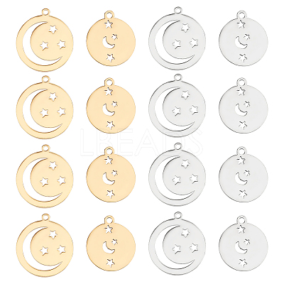 16Pcs 4 Style 201 Stainless Steel Pendants STAS-DC0006-14-1