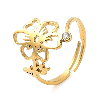 304 Stainless Steel with  Cubic Zirconia Adjustable Rings RJEW-K245-48K-G-1
