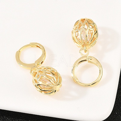 Hollow Oval Brass Clear Cubic Zirconia Leverback Earrings EJEW-H182-04A-G-1